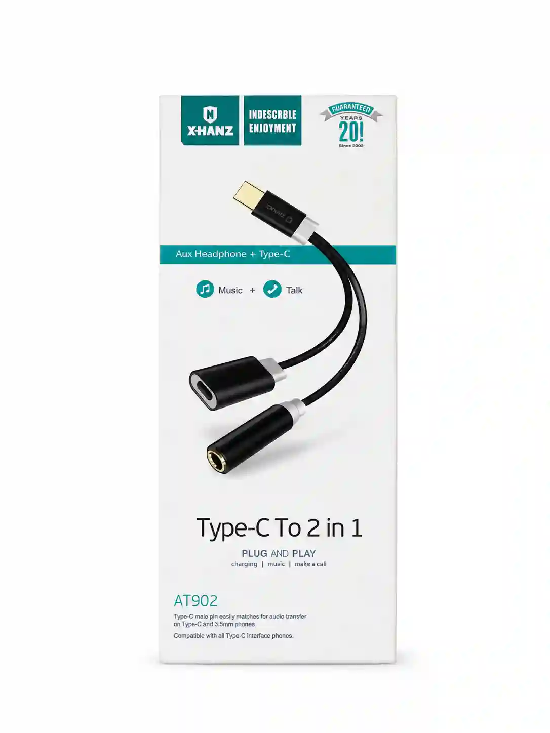 a90cda78-ecce-4787-bf68-ba357fe887ec تبدیل تایپ سی به رابط هندزفری و شارژر تایپ سی x-hanz مدل At-902 - Image 1